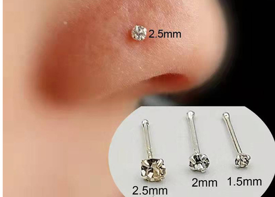 Ketebalan 0.6mm 18K Gold Nose Piercing dengan Berlian 1,25-3,0mm