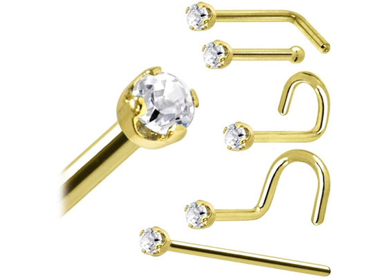 ODM 18k Rose Gold Cincin Hidung, Pin Tindik Hidung Dengan Berlian Alami 1,5-2,5mm