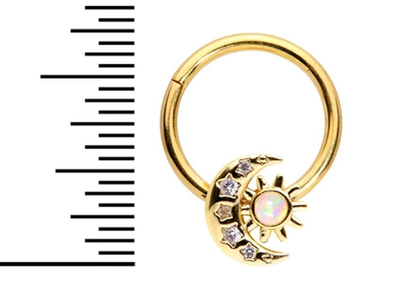 Solid 18K Gold Nose Piercing Moon Sun Shape Dengan 0.06ct SI2 Natural Diamonds ODM
