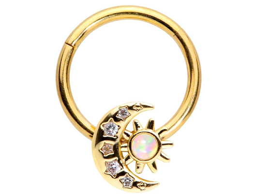 Solid 18K Gold Nose Piercing Moon Sun Shape Dengan 0.06ct SI2 Natural Diamonds ODM