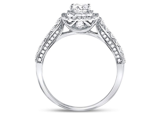 3.65g 14K Perhiasan Emas Padat, Cincin Berlian Emas Putih Wanita 0.8ct Persegi
