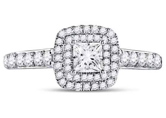 3.65g 14K Perhiasan Emas Padat, Cincin Berlian Emas Putih Wanita 0.8ct Persegi