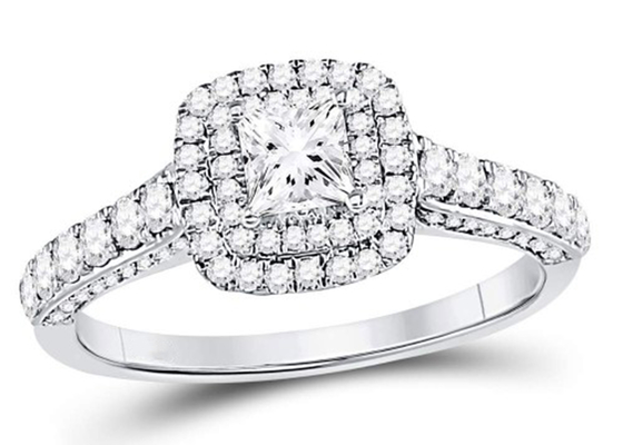 3.65g 14K Perhiasan Emas Padat, Cincin Berlian Emas Putih Wanita 0.8ct Persegi