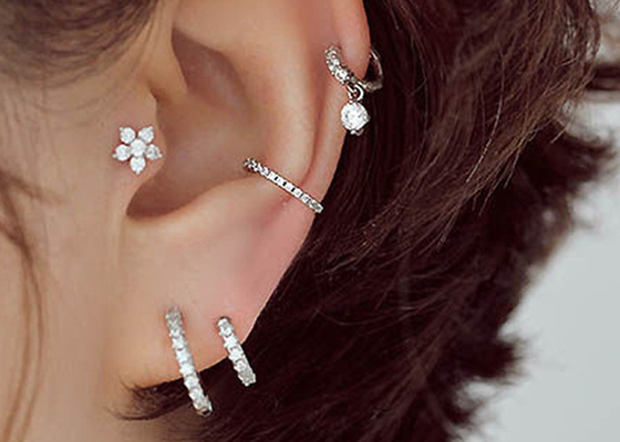 0.1ct Diamonds Tragus Piercing Ring, Cincin Hidung Emas Putih Diameter Dalam 8-15mm