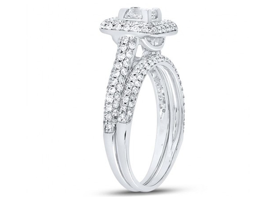 Cincin Janji Potongan Persegi Emas Kuning 14K 0.8ct Tiga Batu