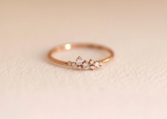 Cincin Perhiasan Berlian Nyata 14K Solid Brilliant Cut ODM Untuk Ulang Tahun