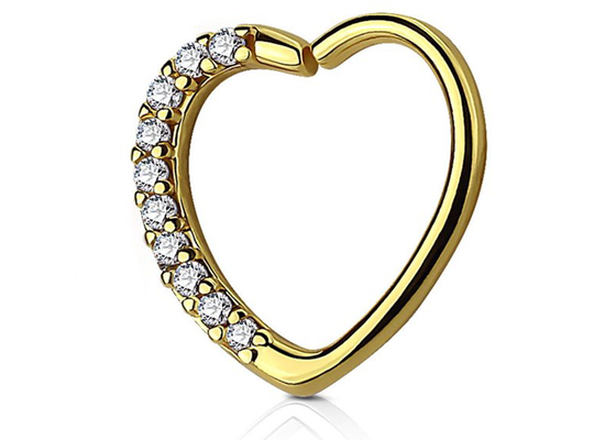 Anting Hoop Kartilago Emas 14k Klasik, Anting Kartilago Berlian Bentuk Hati 16G