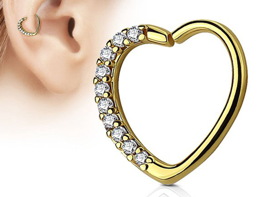 Anting Hoop Kartilago Emas 14k Klasik, Anting Kartilago Berlian Bentuk Hati 16G