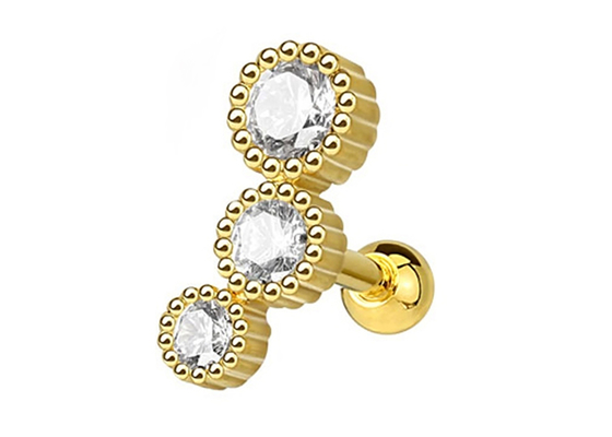 Anting Perhiasan Tindik Tubuh Emas Steril Untuk Tulang Rawan Tragus Dia 3 × 3mm ODM