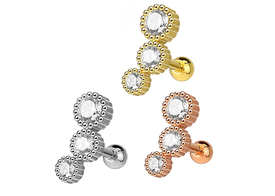Anting Perhiasan Tindik Tubuh Emas Steril Untuk Tulang Rawan Tragus Dia 3 × 3mm ODM