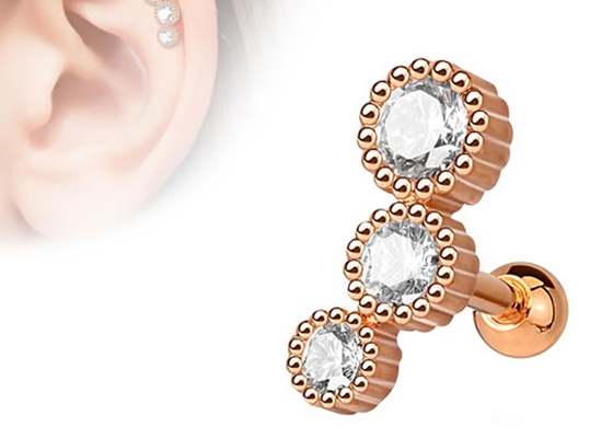 Anting Perhiasan Tindik Tubuh Emas Steril Untuk Tulang Rawan Tragus Dia 3 × 3mm ODM