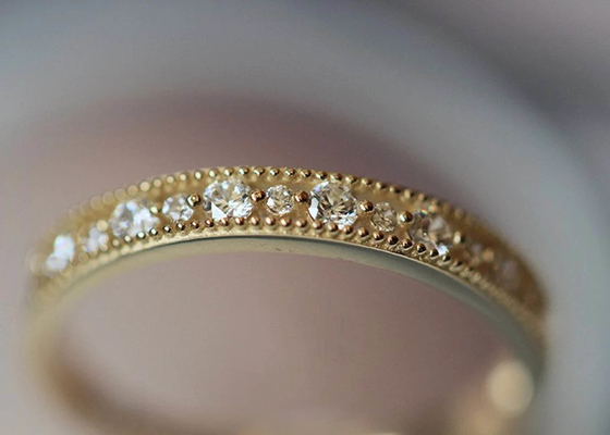 Gaya Kerawang Cincin Perhiasan Berlian Asli Potongan Bulat Ukuran 2.5mm 1.3mm