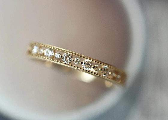 Gaya Kerawang Cincin Perhiasan Berlian Asli Potongan Bulat Ukuran 2.5mm 1.3mm