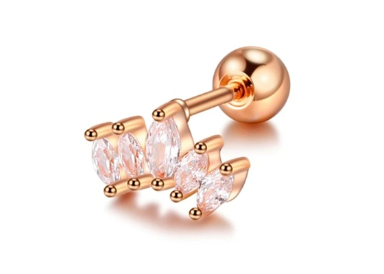 16g Crown Shape Gold Body Piercing Jewelry Earrings 6mm Panjang Dengan Mq Diamond