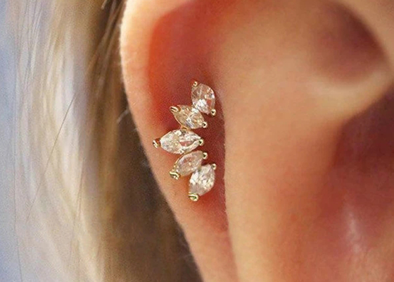 16g Crown Shape Gold Body Piercing Jewelry Earrings 6mm Panjang Dengan Mq Diamond