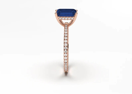 Cincin Perhiasan Berlian Nyata Safir Biru Emerald Cut Ukuran 8 × 6mm