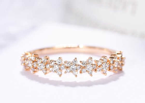 Cincin Berlian Bintang Emas 0.54ct, Cincin Pertunangan Emas 1.3mm 18k Untuk Wanita Gadis