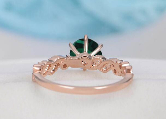 Vintage Emerald Nyata Berlian Perhiasan Cincin Floral Vine Cut Ukuran 6.5mm