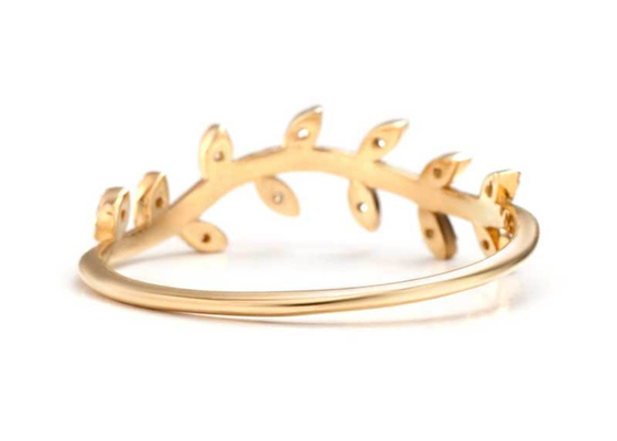 14K Kuning Emas Zaitun Cabang Cincin Berlian Potongan Bulat Ukuran 1.2mm