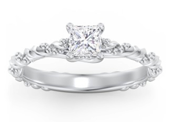 Princess Cut Cincin Perhiasan Berlian Asli Twisted Rope Style 6 × 6mm Ukuran OEM