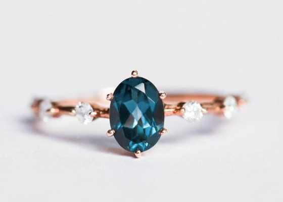 1.56ct London Blue Topaz Ring, Cincin Berlian Bentuk Oval Putaran Potong OEM