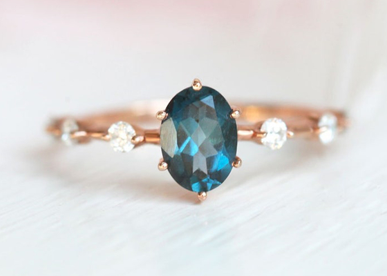 1.56ct London Blue Topaz Ring, Cincin Berlian Bentuk Oval Putaran Potong OEM