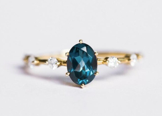 1.56ct London Blue Topaz Ring, Cincin Berlian Bentuk Oval Putaran Potong OEM