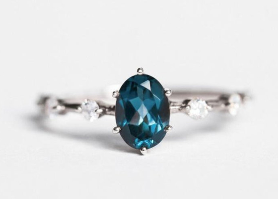 1.56ct London Blue Topaz Ring, Cincin Berlian Bentuk Oval Putaran Potong OEM