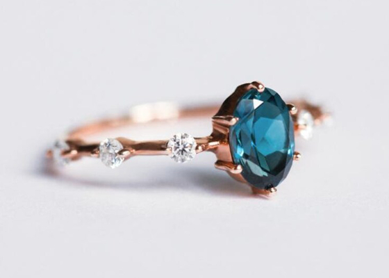 1.56ct London Blue Topaz Ring, Cincin Berlian Bentuk Oval Putaran Potong OEM