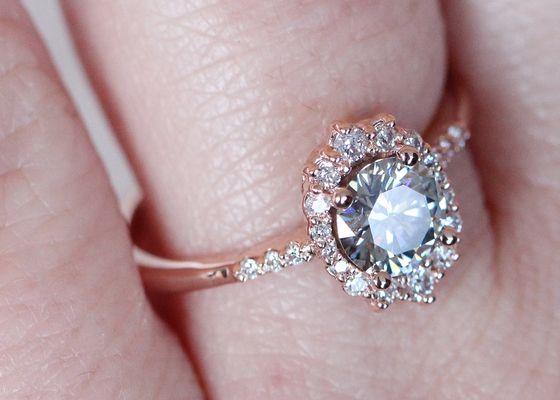 1.2ct 1pcs Cincin Pertunangan Moissanite Untuk Wanita Bahan 14K Rose Gold