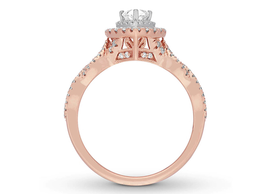 Cincin Emas Mawar 7ct 8ct 18K, Cincin Pertunangan Dan Pernikahan Set 7.0mm Pear Cut