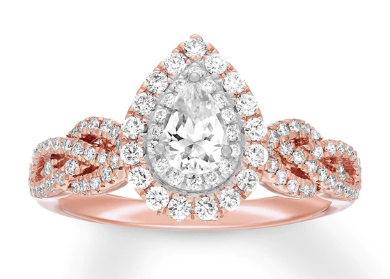 Cincin Emas Mawar 7ct 8ct 18K, Cincin Pertunangan Dan Pernikahan Set 7.0mm Pear Cut