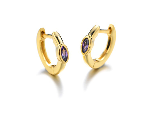 Huggie Hoop 9K Gold Earrings Marquise Cut Dimensi Dalam 8.5mm Luar 11.5mm
