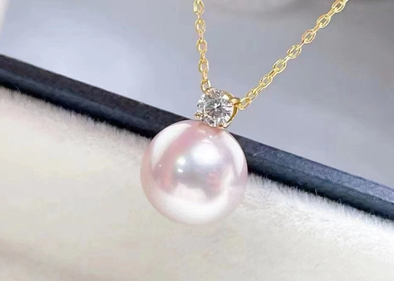 Kalung Mutiara Air Tawar Tunggal 2ct, Kalung Aksen Berlian 0,03ct