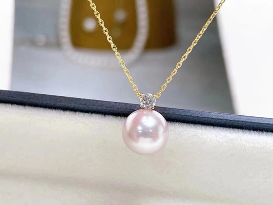 Kalung Mutiara Air Tawar Tunggal 2ct, Kalung Aksen Berlian 0,03ct