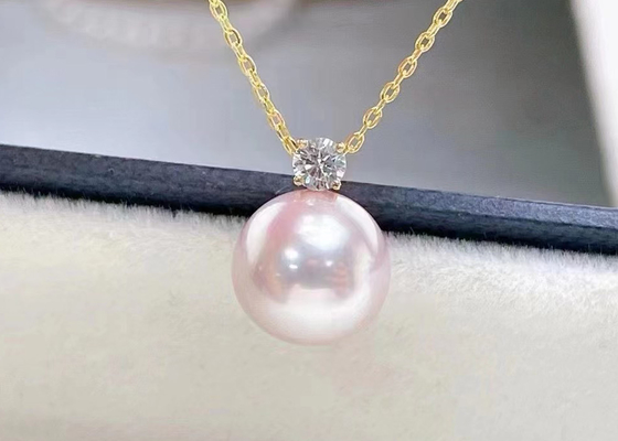 Kalung Mutiara Air Tawar Tunggal 2ct, Kalung Aksen Berlian 0,03ct
