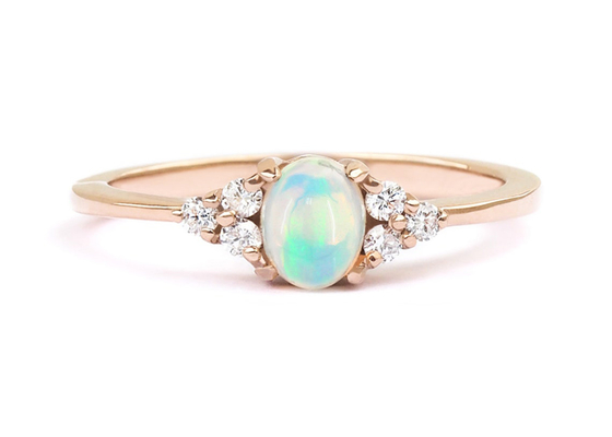 Cobochon Cut 9K Gold Ring, 0.5ct Natural Opal Ring Ukuran 5×7MM