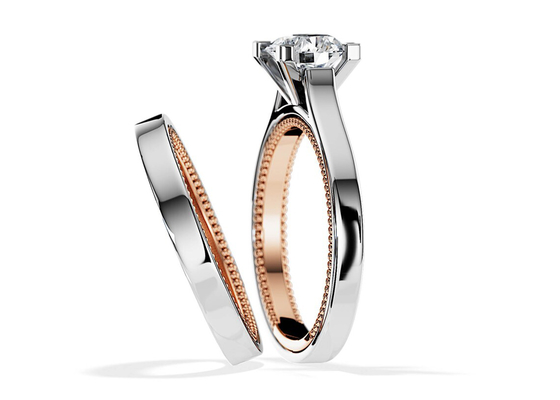 Cincin Emas 9K Warna Dua Warna 7.5MM dengan Berlian Moissanite 1,5 karat