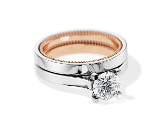 Cincin Emas 9K Warna Dua Warna 7.5MM dengan Berlian Moissanite 1,5 karat