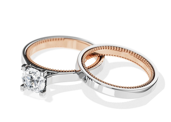 Cincin Emas 9K Warna Dua Warna 7.5MM dengan Berlian Moissanite 1,5 karat