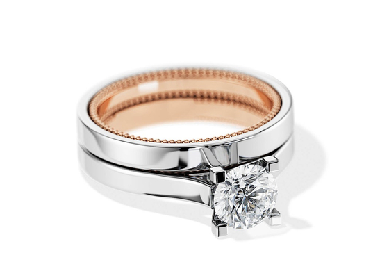 Cincin Emas 9K Warna Dua Warna 7.5MM dengan Berlian Moissanite 1,5 karat