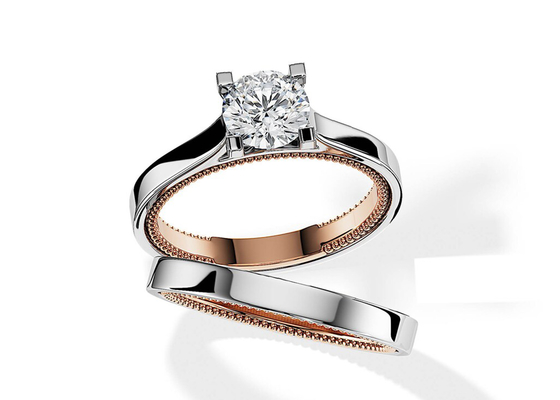 Cincin Emas 9K Warna Dua Warna 7.5MM dengan Berlian Moissanite 1,5 karat