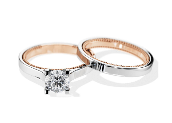 Cincin Emas 9K Warna Dua Warna 7.5MM dengan Berlian Moissanite 1,5 karat