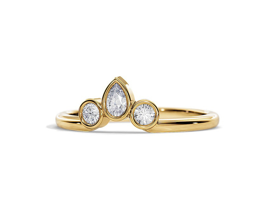 0.4CT V Berbentuk Pernikahan Band Dengan Cincin Pertunangan, 2MM Stackable Diamond Rings OEM