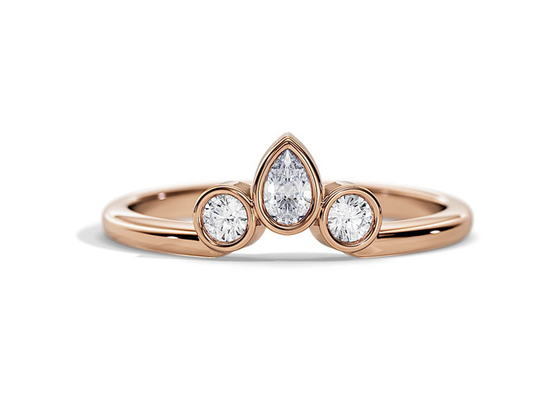 0.4CT V Berbentuk Pernikahan Band Dengan Cincin Pertunangan, 2MM Stackable Diamond Rings OEM