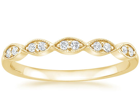 Bentuk Marquise 14K Cincin Perhiasan Emas Kuning 1mm-2mm Ukuran Bar Jenis Pengaturan