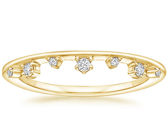 Ukuran Bergantian 14K Cincin Perhiasan Emas Kuning Dengan Berlian Alami 0.15ct VS1 2mm