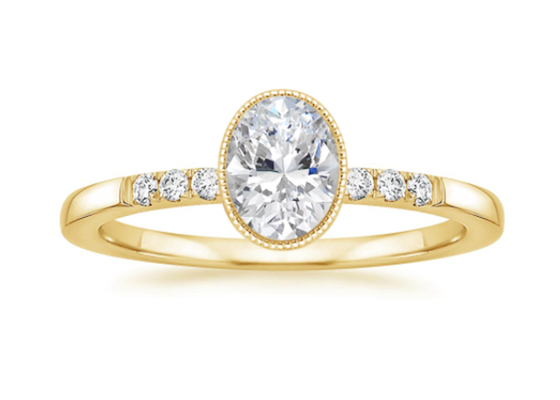 Cincin Berlian Emas Kuning Wanita 10k, Cincin Pertunangan Berlian Lab Oval OEM ODM