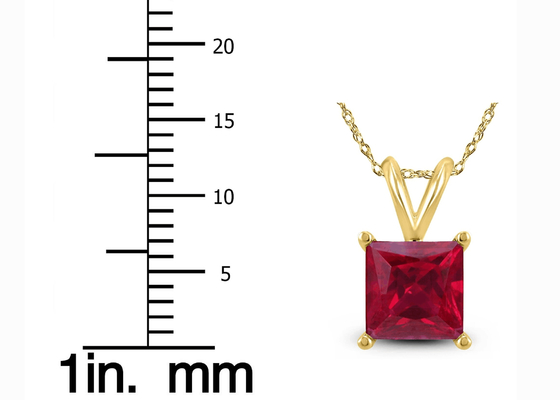 7×7MM 14K Kalung Emas Dengan Ruby Pendant 2ct untuk Pertunangan