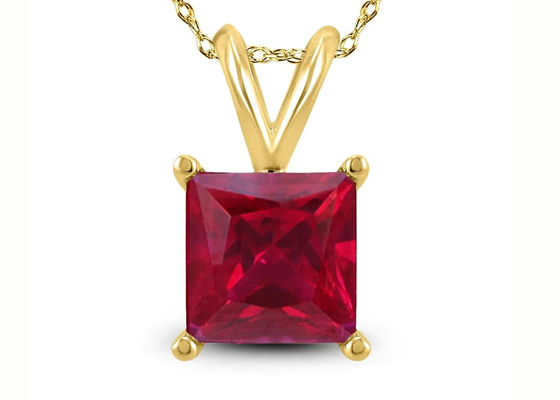 7×7MM 14K Kalung Emas Dengan Ruby Pendant 2ct untuk Pertunangan